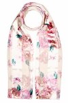 Pink Butterfly and Floral Print Stripe Satin Scarf