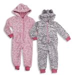 Kids Leopard Snuggle Fleece Onesie Pink Or Grey Unpatterned Version & Others Available)