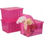 Set of 3 x 28 Litre Crocodile Lid Storage Boxes in Pink or Blue C&C