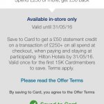Hilton hotels, Amex America express £50 statement credit with £250.00+ spend