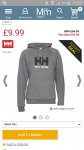 Helly Hansen mens Hoody Dark Grey £9.99 + £4.49p&p @ M and m direct £14.48