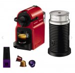 Nespresso Inissia Coffee Machine with Aeroccino by KRUPS in Red