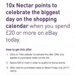 10x Nectar points when you spend or more on eBay today only (Black Friday)