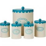Vintage Cream 5 Piece Round Storage Jars - Aqua