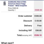Samsung American fridge freezer inc 10% off code