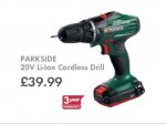 Parkside 20V Li-Ion cordless drill + 3yr warranty