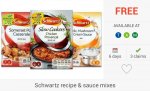 FREEBIES with upto &pound;1 Profit: 6 X Schwartz Recipe & Sauce Mixes via Checkoutsmart & Clicksnap Apps - 85p @ Tesco; 89p
