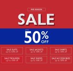 Upto 50% off Sale @ Moss Bros + Codes can be used on sale & Returns + Free £10 gift card on £100 spend