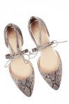 Lace-up pointed snake print pumps