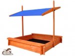 Wooden Sand Pit with Seats + Adjustable Canopy that turns into a lid (Orange or Blue)