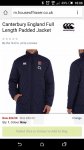 Canterbury England Full length padded jacket C&C @ house of Fraser. Other Canterbury Rugby gear reduced