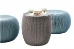 Keter Knit Indoor/Outdoor Ottoman Pooffe Pod Seat and Table Set - Misty Blue and Dune