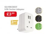 SILVERCREST USB Socket Adaptor with 3yr Warranty