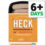 Heck 10 Italia Low Fat Gluten Free 85% Chicken Chipolatas with Mozzarella and Tomatoes Sausages (340g) was &pound;3.00 until 31/5/2016