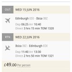 Edinburgh - Ibiza return flights per adult £36 per child