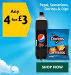 All Pepsi 2ltr & Doritos 200g, Doritos dips, Walkers sensations 150g all x4