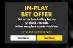 Bet365 in-play offer on for the England V Russia game