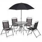 Round Patio Set 6pc Black with C&C