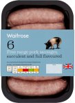 Waitrose Free Range (97% Pork) Sausages (6 per pack - 400g)