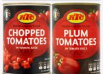 KTC chopped/plum tomato, chick pea, butter beans, black eyed peas Tins