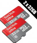 2x SanDisk Ultra 32 GB microSD SDHC Memory Cards UHS-I Class 10 80 MB/s read + 2 x SD Adapters (Double Pack)