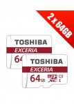 2 x Toshiba Exceria 64GB MicroSDXC Card Class 10 with SD Adapter