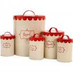 Vintage Cream 5 Piece Round Storage Jars - Red