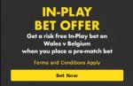 Bet365 Wales v Belgium Free In-Play Bet Offer