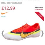 Nike Mercurial football trainers £12.99 @ M&Mdirect (£4.49 del) £17.48