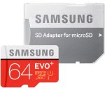 Samsung Memory 64 GB EVO Plus MicroSDXC UHS-I Grade 1 Class 10 Memory Card with SD Adapter
