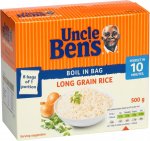 Uncle Ben's Boil in Bag Long Grain / Wholegrain / Basmati Rice (8 bags of one portion per pack - 500g)