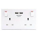 Wickes White 13 Amp 2 Gang Switched Socket with 2 x USB Ports x2