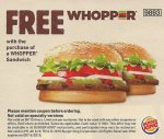 FREE Whopper® when you buy a Whopper® - on iPhone 'iOS' and 'android' Play store app @ Burger King®
