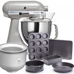 KitchenAid Artisan Metallic Chrome Food Mixer with Free £90 Ice Cream Maker Accessory, £46 5-piece Bakeware Set and KitchenAid Cookbook
