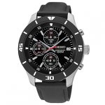 Seiko Men's Chronograph Black Leather Strap Watch