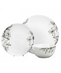 12 Piece Porcelain Floral Dinner Set - Black and White