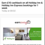 Cash back from earnaway on holiday inn and holiday inn express bookings (No min spend) @ Earnaway