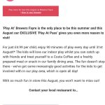 Brewers Fayre Unlimited Play Pass 90 mins Play Every Day Excludes August Bank Holiday