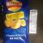 Walkers cheese & onion crisp, 14 pack for price of 12