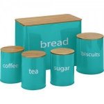 ColourMatch 5 Pack Wooden lid Storage Jars CORAl/AQUA