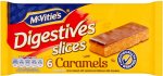 McVities Digestives Caramel Slices 6 per pack / McVitie's Chocolate Digestives Slices 6 per pack / McVities Hobnobs Milk Chocolate Slices 6 per pack
