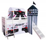 FoxHunter Wooden Mid Sleeper Cabin Bunk Bed with Tent + Car Slide Tower