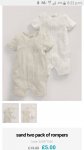 Mamas and Papas pack of two Rompers in Sand (Unisex, also available in pink and blue) £19.00 plus C&C