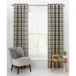Printed Check Unlined Eyelet Curtains 117 x 137cm - Natural