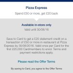 Amex £20 statement credit when you Spend £50.00 at Pizza Express