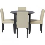 Elmdon Black Circular Dining Table and 4 Cream Chairs