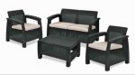 Keter Corfu Garden Furniture Graphite Set (2 Armchairs, Sofa and Table) with Cream Cushions