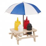 B&M wooden picnic bench condiment set