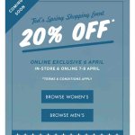 Ted Baker Spring Shopping Event giving 20% off