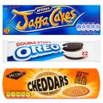 ASDA Jaffa Cakes 50p, Jacob's Cheddars 50p, Party Rings 50p, Jamie Dodgers 50p, Pink Panther Creamy Wafers